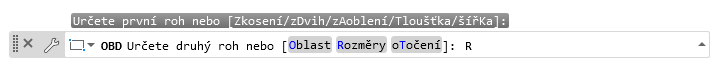 Příkazový řádek a aktivace volby Rozměry u nástroje Obdélník