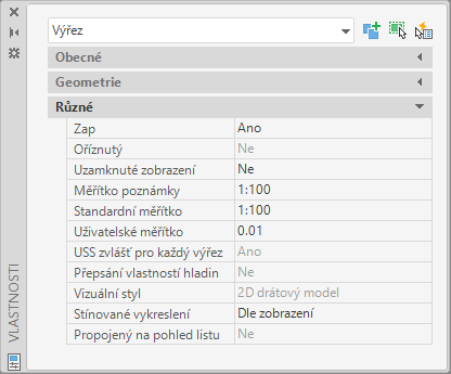 Vlastnosti výřezu