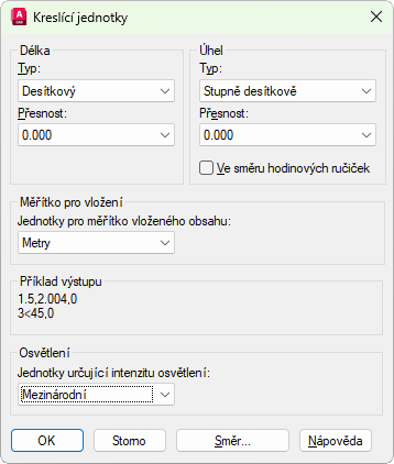 Nastavení jednotek u měřítka pro vložení